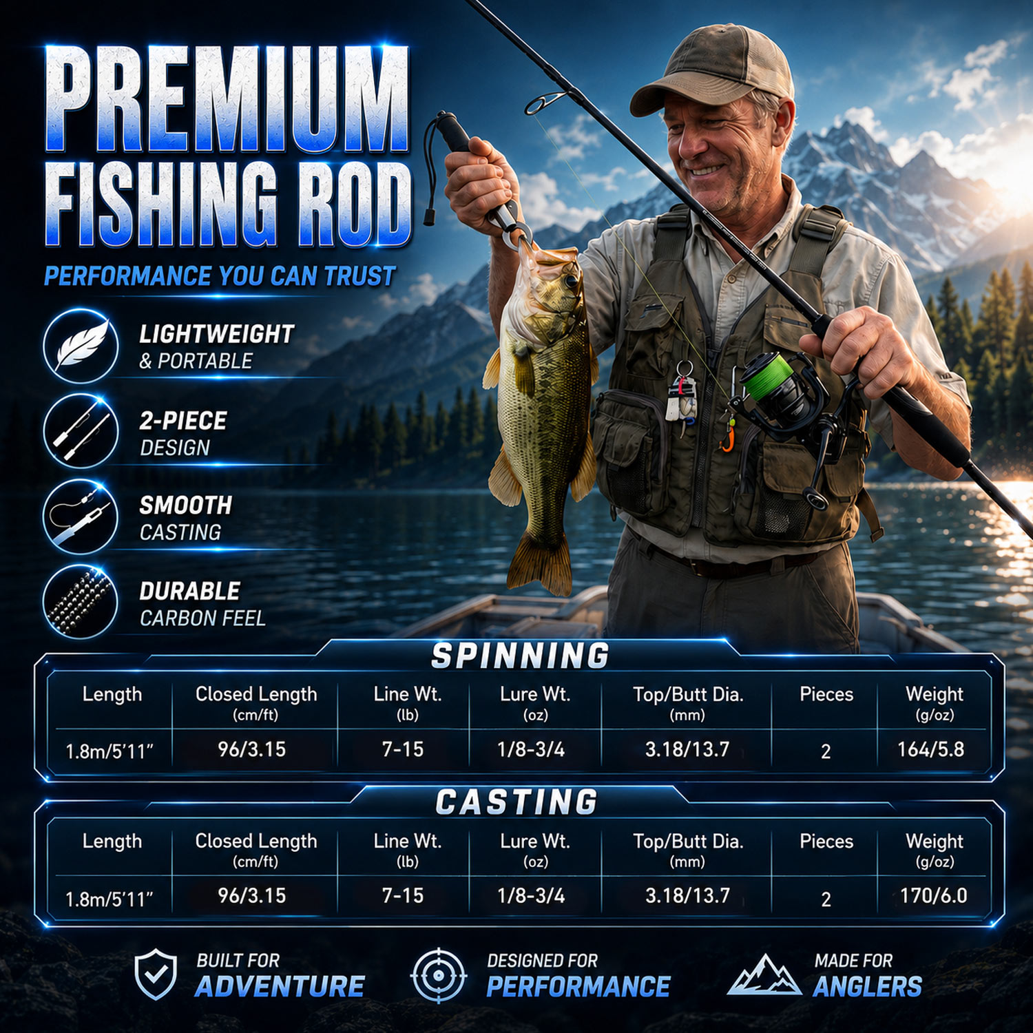 Sougayilang 1.8m Fishing Rod F - огляд і ціна Fishing Boat Fiberglass
